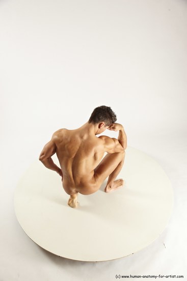 Nude Man White Muscular Short Brown Sitting poses - ALL Sitting poses - on knees Multi angles poses Realistic