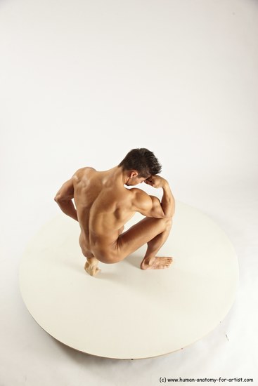 Nude Man White Muscular Short Brown Sitting poses - ALL Sitting poses - on knees Multi angles poses Realistic