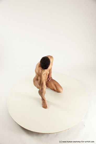 Nude Man White Muscular Short Brown Sitting poses - ALL Sitting poses - on knees Multi angles poses Realistic