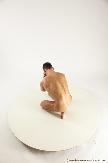 Nude Man White Muscular Short Brown Sitting poses - ALL Sitting poses - on knees Multi angles poses Realistic