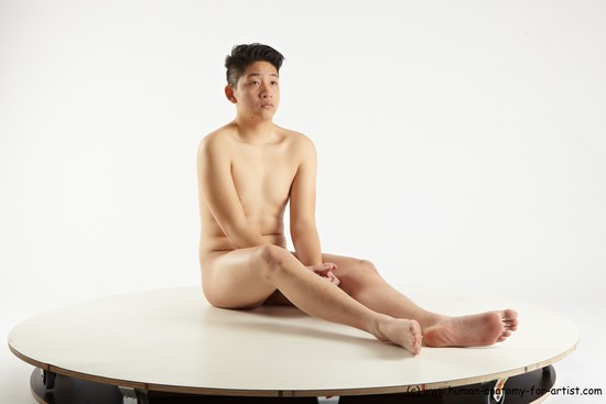 Nude Man Asian Sitting poses - simple Slim Short Black Sitting poses - ALL Realistic