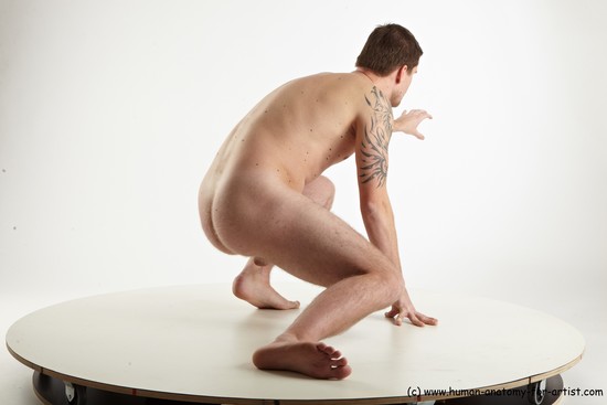 Nude Man White Standing poses - ALL Slim Short Brown Standing poses - knee-bend Realistic