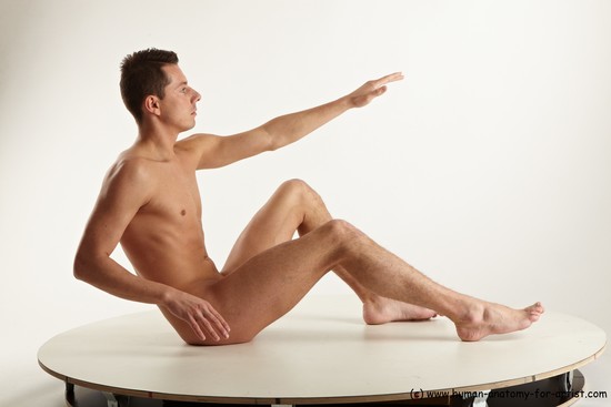 Nude Man White Sitting poses - simple Slim Short Brown Sitting poses - ALL Realistic