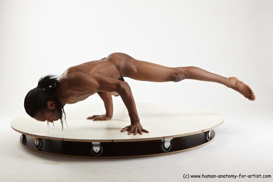 Nude Gymnastic poses Man Black Athletic Black Dancing Dreadlocks Realistic