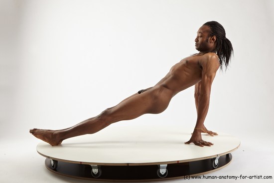 Nude Gymnastic poses Man Black Athletic Black Dancing Dreadlocks Realistic