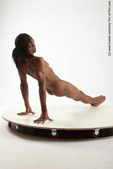 Nude Gymnastic poses Man Black Athletic Black Dancing Dreadlocks Realistic