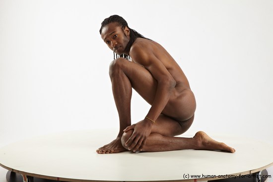 Nude Gymnastic poses Man Black Athletic Black Dancing Dreadlocks Realistic