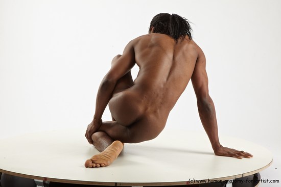 Nude Gymnastic poses Man Black Athletic Black Dancing Dreadlocks Realistic