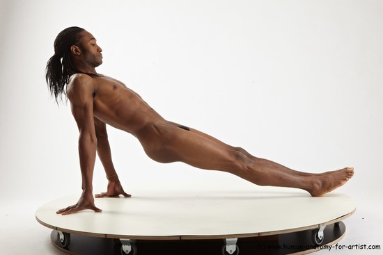 Nude Gymnastic poses Man Black Athletic Black Dancing Dreadlocks Realistic