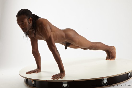 Nude Gymnastic poses Man Black Athletic Black Dancing Dreadlocks Realistic