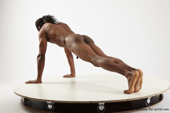 Nude Gymnastic poses Man Black Athletic Black Dancing Dreadlocks Realistic