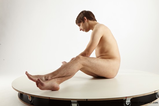 Nude Man White Sitting poses - simple Slim Short Brown Sitting poses - ALL Realistic