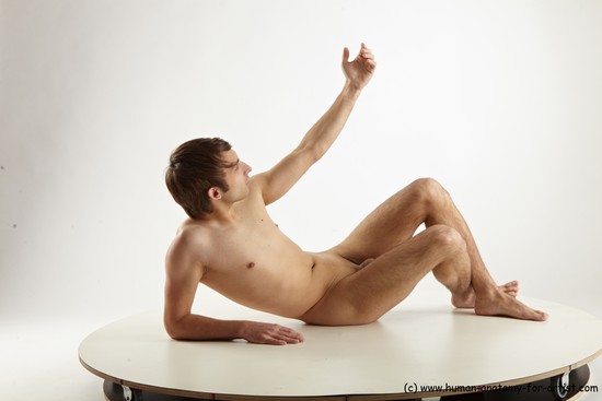 Nude Man White Sitting poses - simple Slim Short Brown Sitting poses - ALL Realistic