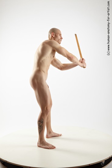 Nude Fighting Man White Muscular Bald Realistic