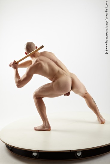 Nude Fighting Man White Muscular Bald Realistic