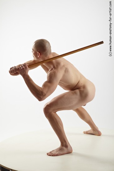 Nude Fighting Man White Muscular Bald Realistic