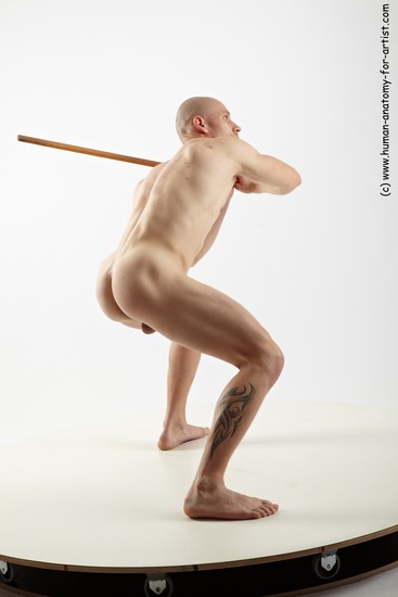 Nude Fighting Man White Muscular Bald Realistic