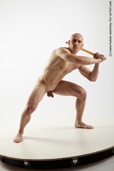 Nude Fighting Man White Muscular Bald Realistic