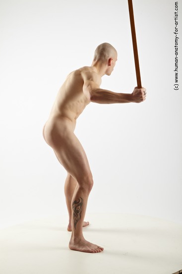 Nude Fighting Man White Muscular Bald Realistic