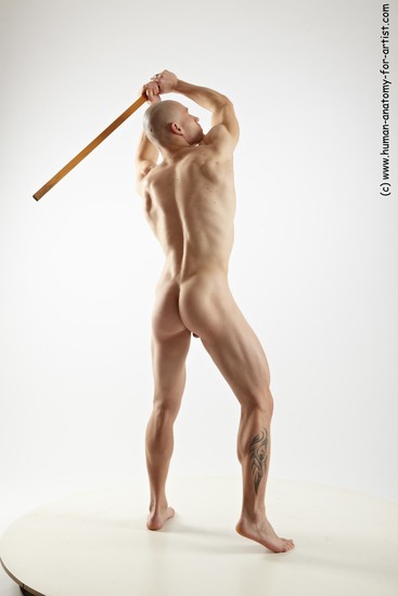 Nude Fighting Man White Muscular Bald Realistic