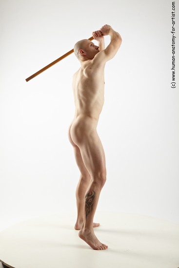 Nude Fighting Man White Muscular Bald Realistic