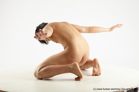 Nude Man Asian Slim Short Black Sitting poses - ALL Sitting poses - on knees Realistic