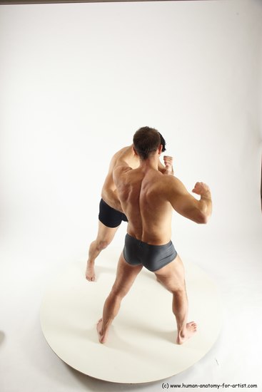 Underwear Fighting Man - Man White Muscular Short Brown Multi angles poses Academic