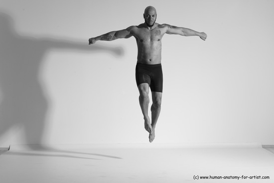 Underwear Gymnastic poses Man Black Muscular Bald Dancing Dynamic poses Academic