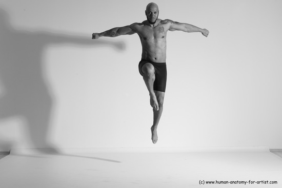 Underwear Gymnastic poses Man Black Muscular Bald Dancing Dynamic poses Academic