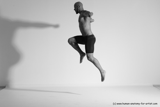 Underwear Gymnastic poses Man Black Muscular Bald Dancing Dynamic poses Academic