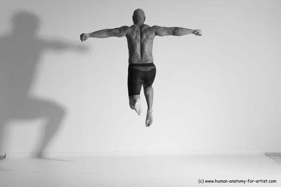 Underwear Gymnastic poses Man Black Muscular Bald Dancing Dynamic poses Academic