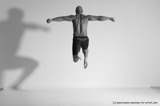 Underwear Gymnastic poses Man Black Muscular Bald Dancing Dynamic poses Academic