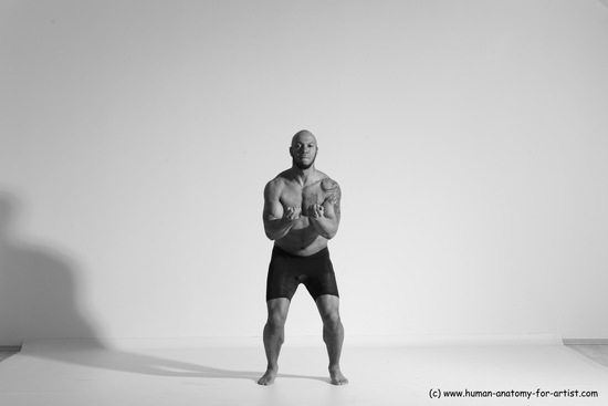 Underwear Gymnastic poses Man Black Muscular Bald Dancing Dynamic poses Academic