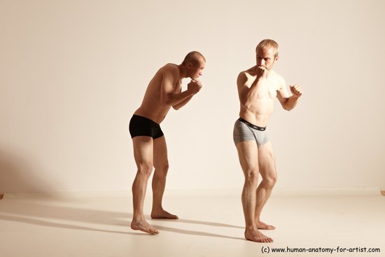 Underwear Martial art Man - Man White Moving poses Slim Short Blond Dynamic poses Academic