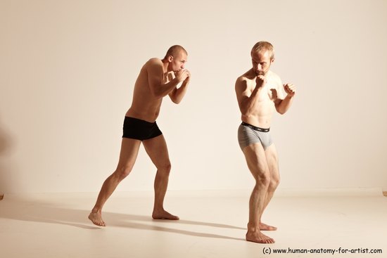 Underwear Martial art Man - Man White Moving poses Slim Short Blond Dynamic poses Academic