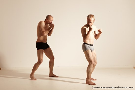 Underwear Martial art Man - Man White Moving poses Slim Short Blond Dynamic poses Academic