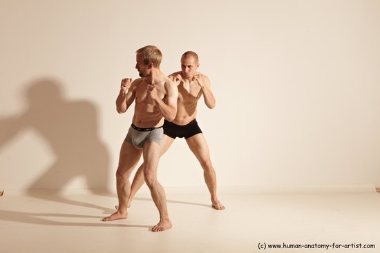 Underwear Martial art Man - Man White Moving poses Slim Short Blond Dynamic poses Academic