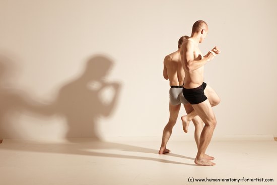 Underwear Martial art Man - Man White Moving poses Slim Short Blond Dynamic poses Academic