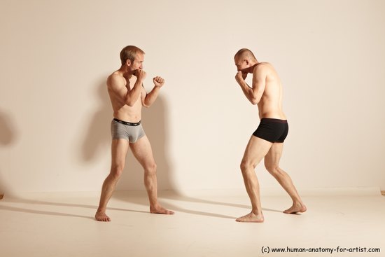 Underwear Martial art Man - Man White Moving poses Slim Short Blond Dynamic poses Academic