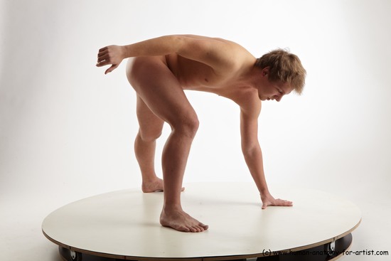 Nude Man White Standing poses - ALL Average Short Blond Standing poses - bend over Realistic