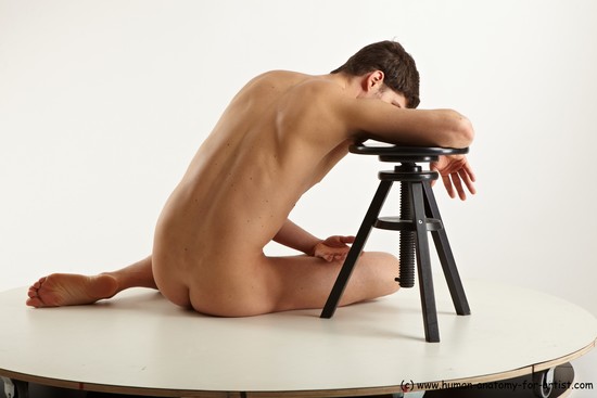 Nude Man White Sitting poses - simple Slim Short Brown Sitting poses - ALL Realistic