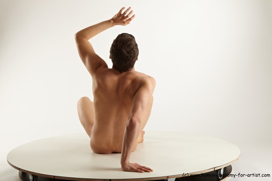 Nude Man White Sitting poses - simple Slim Short Brown Sitting poses - ALL Realistic