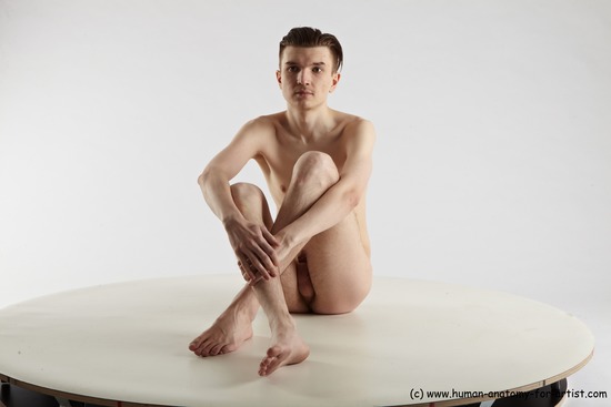 Nude Man White Sitting poses - simple Slim Short Brown Sitting poses - ALL Realistic