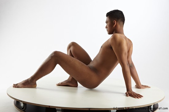 Nude Man Asian Standing poses - ALL Average Short Standing poses - knee-bend Black Realistic