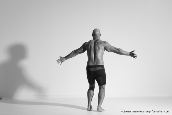 Underwear Gymnastic poses Man Black Muscular Bald Dancing Dynamic poses Academic