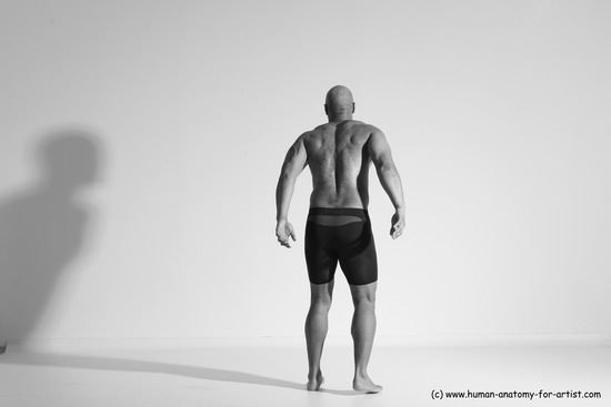 Underwear Gymnastic poses Man Black Muscular Bald Dancing Dynamic poses Academic