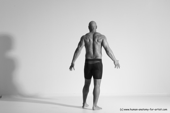 Underwear Gymnastic poses Man Black Muscular Bald Dancing Dynamic poses Academic