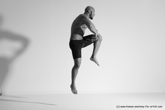 Underwear Gymnastic poses Man Black Muscular Bald Dancing Dynamic poses Academic