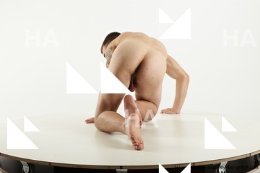 Nude Man White Kneeling poses - ALL Slim Short Brown Kneeling poses - on one knee Realistic
