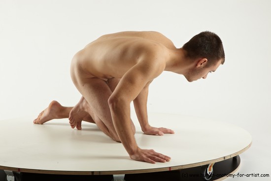 Nude Man White Kneeling poses - ALL Slim Short Brown Kneeling poses - on one knee Realistic